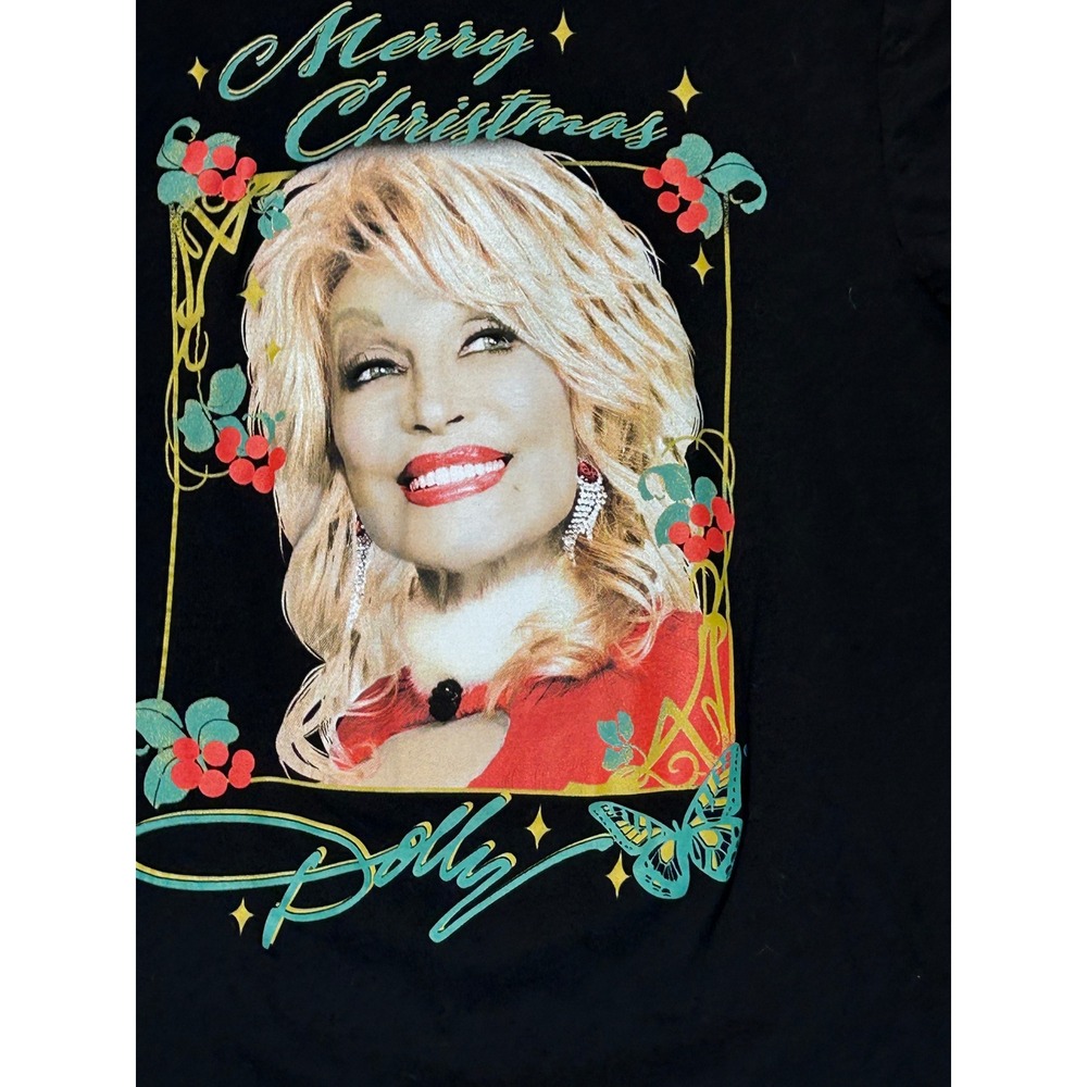 Dolly Parton Merry Christmas Black T Shirt Graphic Tee Medium - Picture 3 of 5